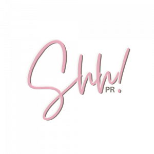 Shh! PR logo with light pink font